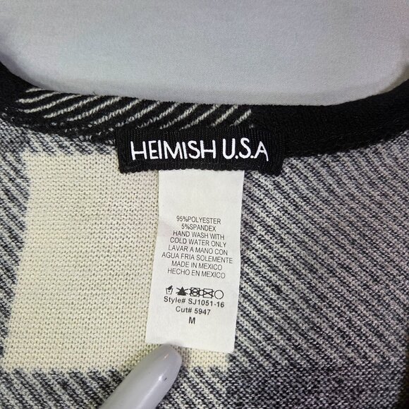Heimish USA Open Longline Cardigan Black White Buffalo Plaid Pockets Womens Med - Picture 3 of 9
